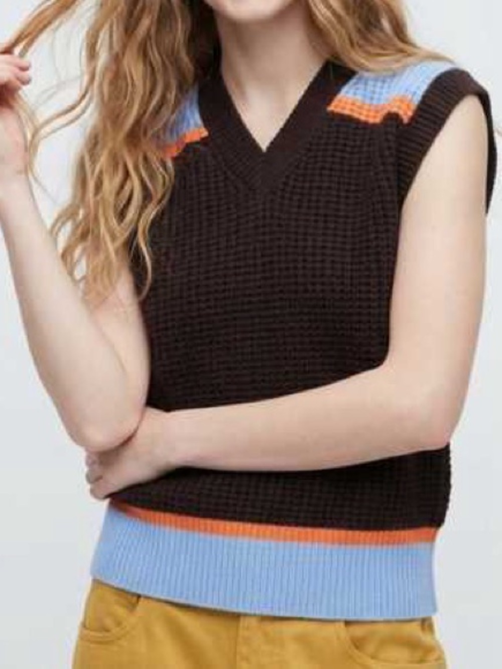 Marni x Uniqlo Brown Knit V-Neck Sweater Vest Accents Size XL
